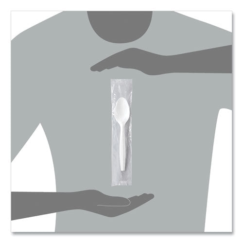 Image of SOLO® Regal Mediumweight Cutlery, Individually Wrapped, Spoon, Plastic, White, 1,000/Carton