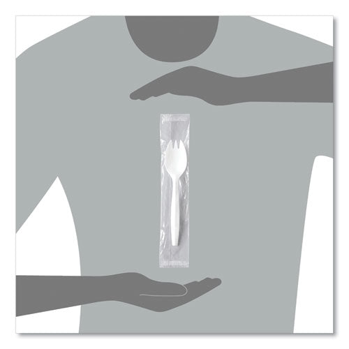 Image of SOLO® Regal Mediumweight Cutlery, Individually Wrapped, Spork, Plastic, White, 1,000/Carton