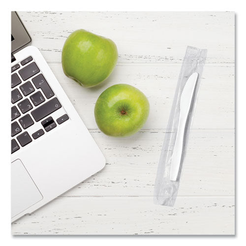 Image of SOLO® Regal Mediumweight Cutlery, Individually Wrapped, Knife, Plastic, White, 1,000/Carton