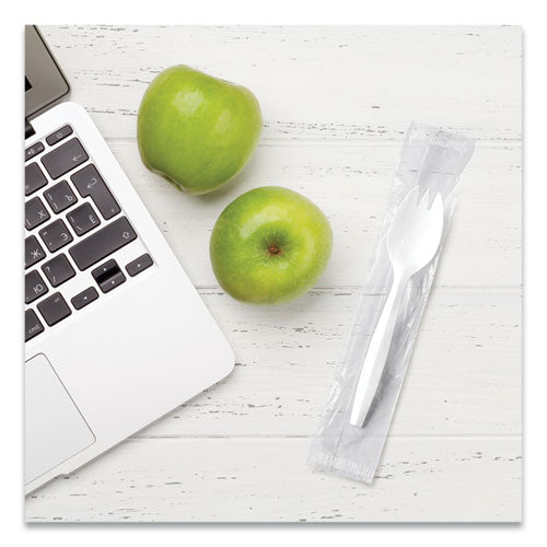 Image of SOLO® Regal Mediumweight Cutlery, Individually Wrapped, Spork, Plastic, White, 1,000/Carton