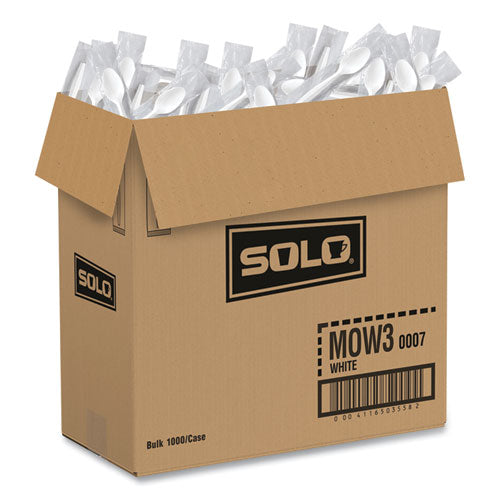 Image of SOLO® Regal Mediumweight Cutlery, Individually Wrapped, Spoon, Plastic, White, 1,000/Carton