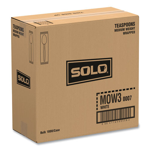 Image of SOLO® Regal Mediumweight Cutlery, Individually Wrapped, Spoon, Plastic, White, 1,000/Carton