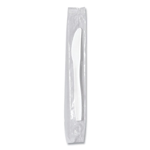 Image of SOLO® Regal Mediumweight Cutlery, Individually Wrapped, Knife, Plastic, White, 1,000/Carton
