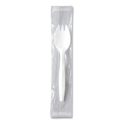 Image of SOLO® Regal Mediumweight Cutlery, Individually Wrapped, Spork, Plastic, White, 1,000/Carton