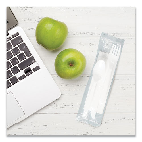 Image of SOLO® Regal Mediumweight Cutlery Kit, Individually Wrapped, Fork/Knife/Napkin/Spoon, Plastic, White, 250/Carton