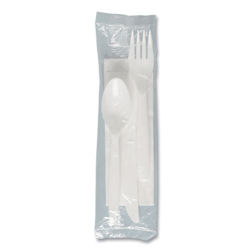 Image of SOLO® Regal Mediumweight Cutlery Kit, Individually Wrapped, Fork/Knife/Napkin/Spoon, Plastic, White, 250/Carton