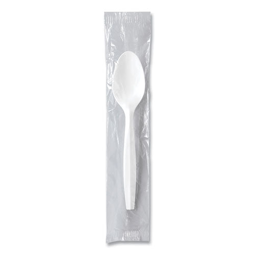Image of SOLO® Regal Mediumweight Cutlery, Individually Wrapped, Spoon, Plastic, White, 1,000/Carton