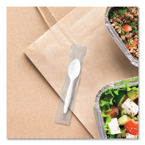 Image of SOLO® Regal Mediumweight Cutlery, Individually Wrapped, Spoon, Plastic, White, 1,000/Carton