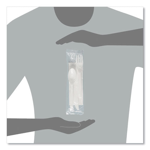 Image of SOLO® Regal Mediumweight Cutlery Kit, Individually Wrapped, Fork/Knife/Napkin/Spoon, Plastic, White, 250/Carton