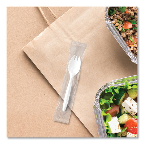Image of SOLO® Regal Mediumweight Cutlery, Individually Wrapped, Spork, Plastic, White, 1,000/Carton