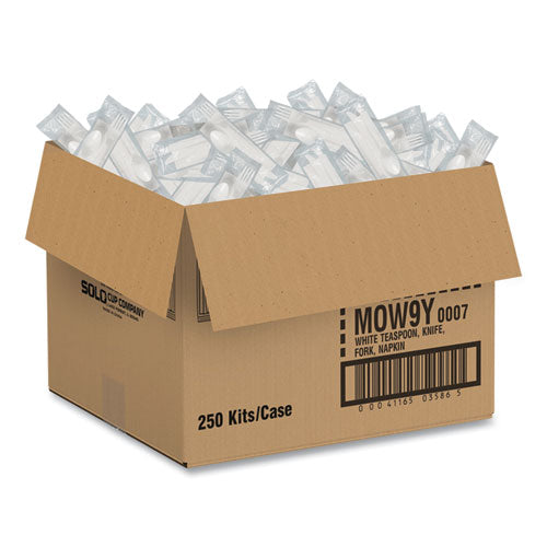 Image of SOLO® Regal Mediumweight Cutlery Kit, Individually Wrapped, Fork/Knife/Napkin/Spoon, Plastic, White, 250/Carton