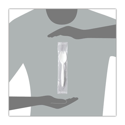 Image of SOLO® Regal Mediumweight Cutlery, Individually Wrapped, Spork, Plastic, White, 1,000/Carton
