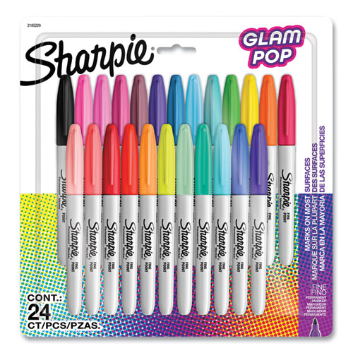 Image of Sharpie® Fine Tip Permanent Marker, Fine Bullet Tip, Assorted 80s Glam Colors, 24/Pack