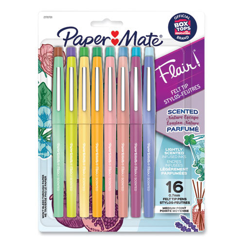 Image of Paper Mate® Flair Scented Felt Tip Porous Point Pen, Stick, Medium 0.7 mm, Nature Escape Scents, Assorted Ink and Barrel Colors, 16/Pack