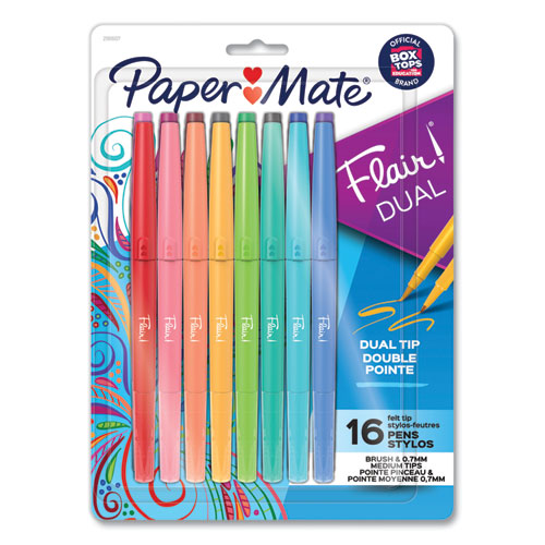 Image of Paper Mate® Flair Dual Tip Multi-Tip Porous Point Pen, Stick, Medium 0.7 mm Bullet, Assorted Ink and Barrel Colors, 16/Pack