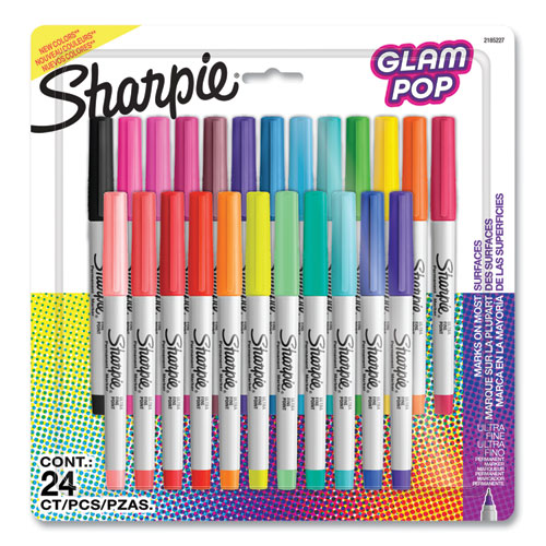 Image of Sharpie® Ultra Fine Tip Permanent Marker, Ultra-Fine Needle Tip, Assorted 80s Glam Colors, 24/Pack