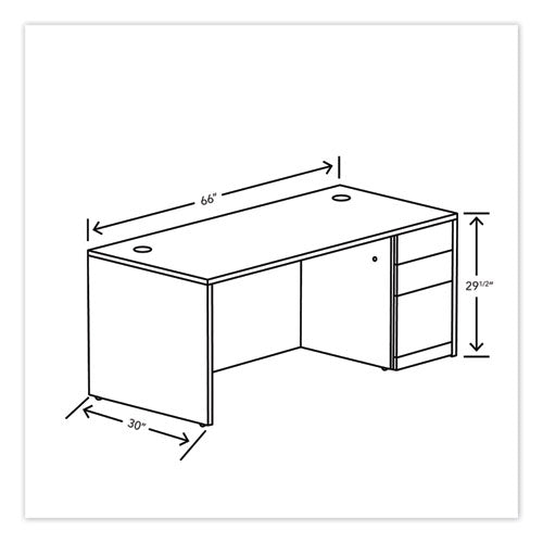 Image of HON® 10500 Series Single Pedestal Desk, Right Pedestal: Box/Box/File, 66" x 30" x 29.5", Kingswood Walnut