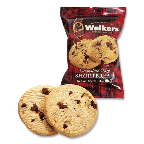 Image of Walkers Shortbread Cookies, Chocolate Chip, 1.4 oz Pack, 2/Pack, 20 Packs/Box