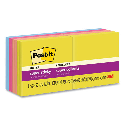 Image of Post-it® Notes Super Sticky Pads in Summer Joy Collection Colors, 1.88" x 1.88", 90 Sheets/Pad, 8 Pads/Pack