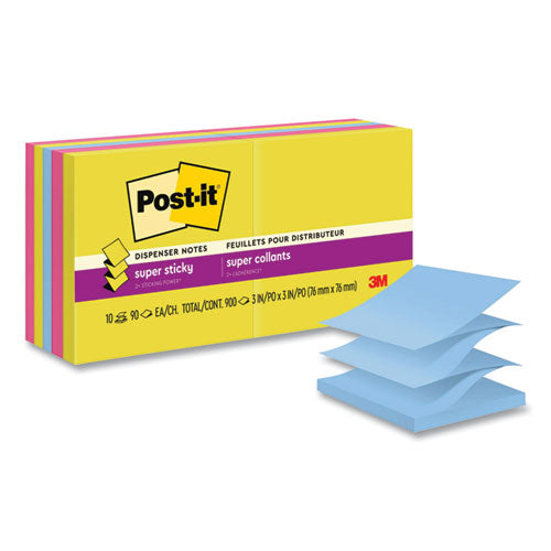 Image of Post-it® Pop-up Notes Super Sticky Pop-up Notes Summer Joy Collection Colors, 3" x 3", Assorted Colors, 90 Sheets/Pad, 10 Pads/Pack