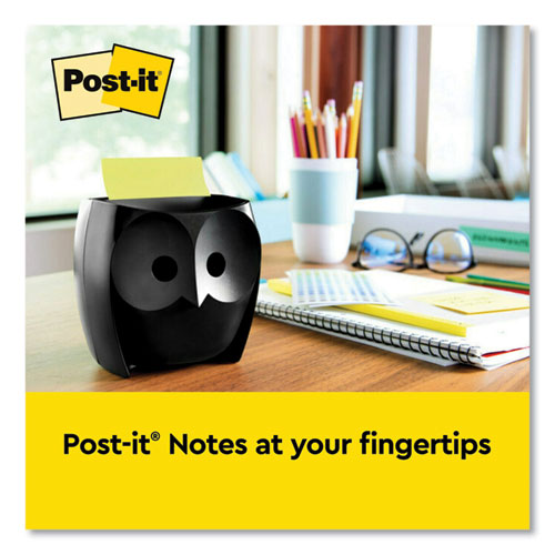 Image of Post-it® Pop-up Notes Owl-Shaped Dispenser, For 3 x 3 Pads, Black, Includes 45-Sheet Citron Super Sticky Dispenser Pop-Up Pad