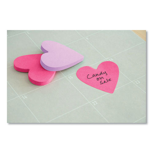 Image of Post-it® Notes Die-Cut Heart Shaped Notepads, 3" x 3", Pink/Purple, 75 Sheets/Pad, 2 Pads/Pack