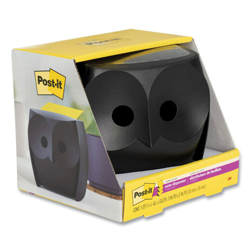 Image of Post-it® Pop-up Notes Owl-Shaped Dispenser, For 3 x 3 Pads, Black, Includes 45-Sheet Citron Super Sticky Dispenser Pop-Up Pad