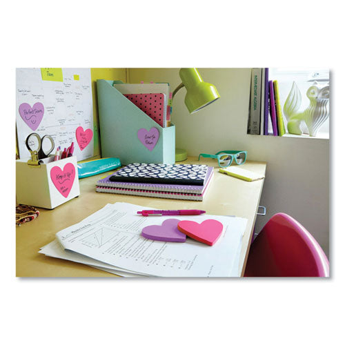 Image of Post-it® Notes Die-Cut Heart Shaped Notepads, 3" x 3", Pink/Purple, 75 Sheets/Pad, 2 Pads/Pack
