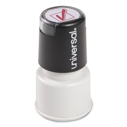 Image of Universal® Round Message Stamp, Check Mark, Pre-Inked/re-Inkable, Red