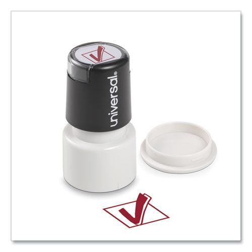 Image of Universal® Round Message Stamp, Check Mark, Pre-Inked/re-Inkable, Red