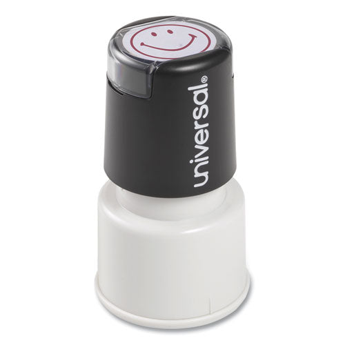 Image of Universal® Round Message Stamp, Smiley Face, Pre-Inked/re-Inkable, Red