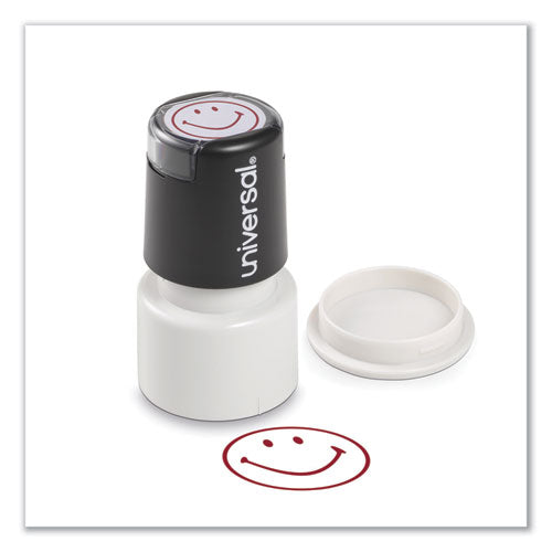 Image of Universal® Round Message Stamp, Smiley Face, Pre-Inked/re-Inkable, Red