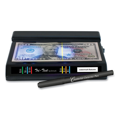 Image of Dri-Mark® Tri Test Counterfeit Bill Detector With Pen, U.s.; Canadian; Mexican; Eu; Uk; Chinese Currencies, 7 X 4 X 2.5, Black
