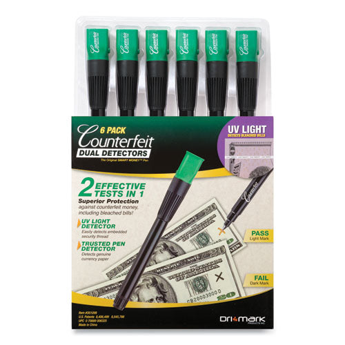 Image of Dri-Mark® Counterfeit Money Detection System, Uv Light; Watermark Detector; Color Change Ink, U.s. Currency, 0.8 X 0.8 X 6, Black/green
