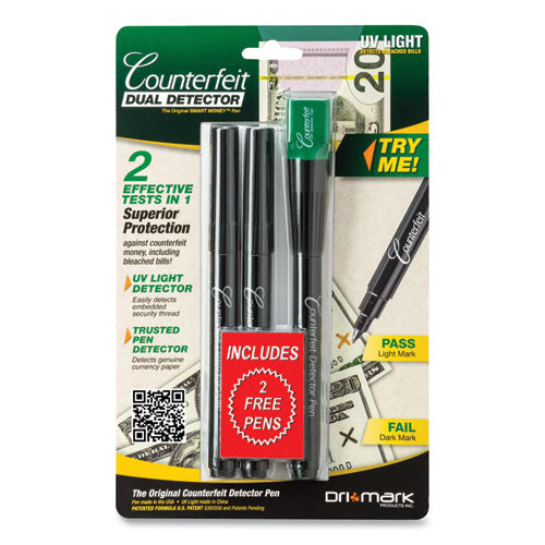 Image of Dri-Mark® Smart Money Counterfeit Detector Pen With Reusable Uv Led Light, U.s.; Most Foreign Currencies, Black