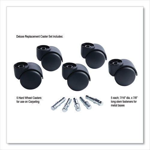 Image of Master Caster® Deluxe Futura Flush-Mount Hard-Wheel Casters, 0.44" x 0.88" Grip Ring Type B Stems, 2.19" Nylon Wheels, Matte Black, 5/Set