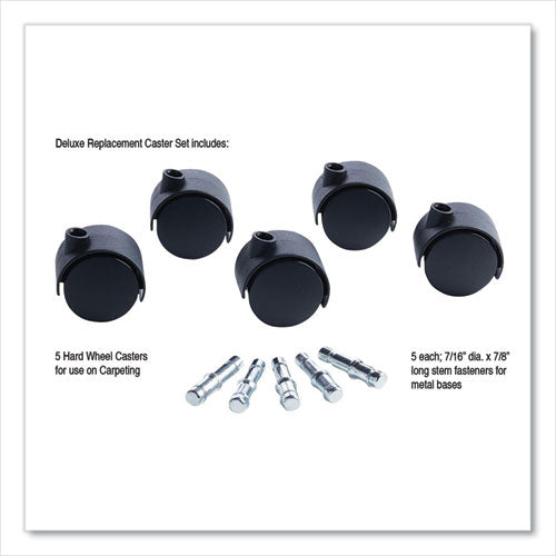 Image of Master Caster® Deluxe Duet Hard-Wheel Casters, 0.44" x 0.88" Grip Ring Type B Stems, 2" Nylon Wheels, Matte Black, 5/Set