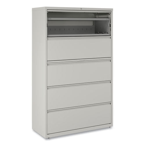 Image of Alera® Lateral File, 5 Legal/Letter/A4/A5-Size File Drawers, 1 Roll-Out Posting Shelf, Light Gray, 42" x 18.63" x 67.63"