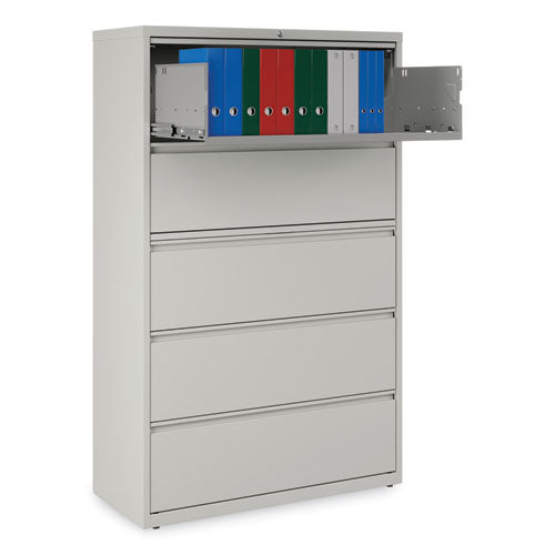 Image of Alera® Lateral File, 5 Legal/Letter/A4/A5-Size File Drawers, 1 Roll-Out Posting Shelf, Light Gray, 42" x 18.63" x 67.63"