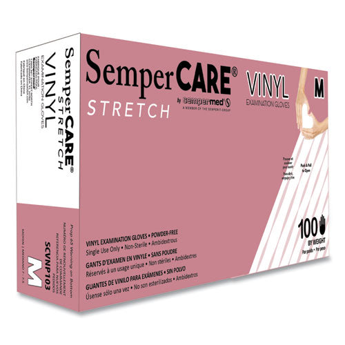 Image of SemperCare® Stretch Vinyl Examination Gloves, Cream, Medium, 100/Box