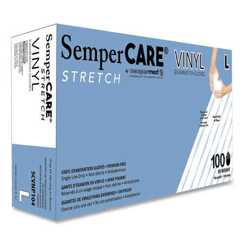 Image of SemperCare® Stretch Vinyl Examination Gloves, Cream, Large, 100/Box, 10 Boxes/Carton