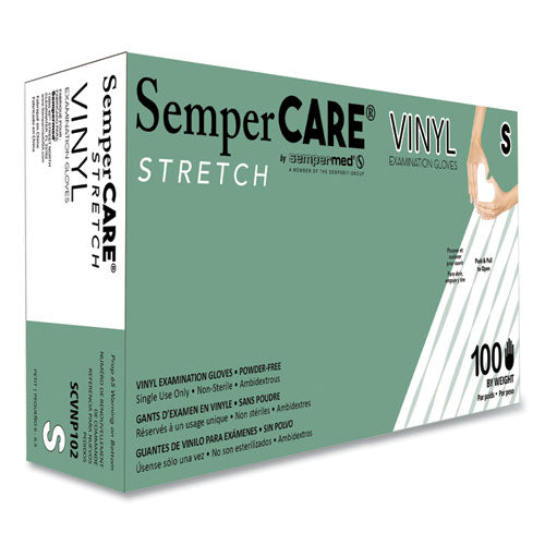 Image of SemperCare® Stretch Vinyl Examination Gloves, 100/Box, 10 Boxes/Carton
