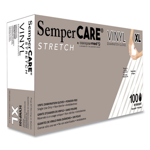 Image of SemperCare® Stretch Vinyl Examination Gloves, Cream, X-Large, 100/Box, 10 Boxes/Carton