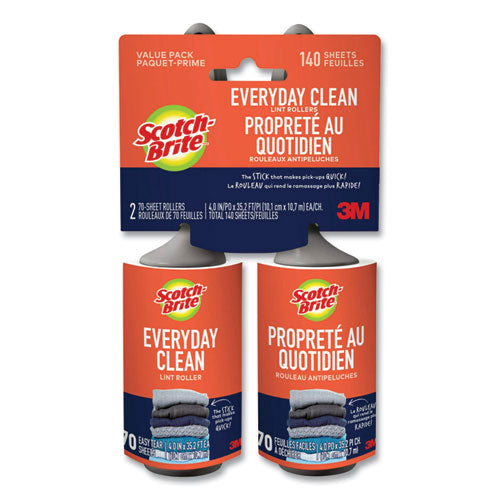 Image of Scotch-Brite Everyday Clean Lint Roller, 70 Sheets/Roll, 2/Pack