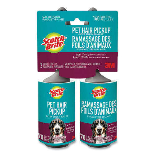 Image of Scotch-Brite Pet Hair Pickup Lint Roller, 70 Sheets/Roll, 2/Pack