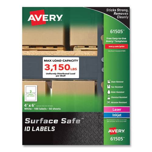 Image of Avery® Surface Safe ID Labels, 4 x 6, White, 2/Sheet, 50 Sheets/Box