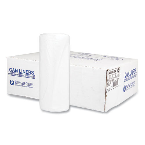 Image of Inteplast Group High-Density Commercial Can Liners, 60 gal, 17 mic, 38" x 60", Clear, Interleaved Roll, 25 Bags/Roll, 8 Rolls/Carton