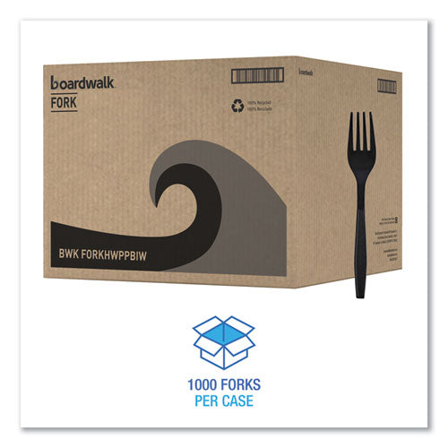 Image of Boardwalk® Heavyweight Wrapped Polypropylene Cutlery, Fork, Plastic, Black, 1,000/Carton