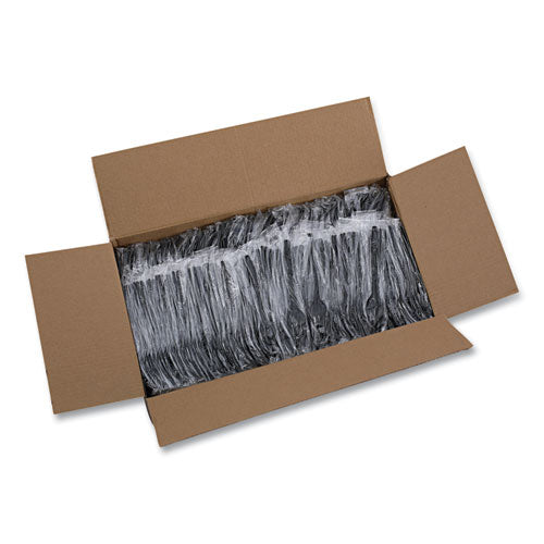 Image of Boardwalk® Heavyweight Wrapped Polypropylene Cutlery, Fork, Plastic, Black, 1,000/Carton