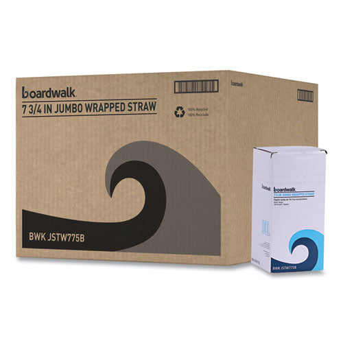 Image of Boardwalk® Wrapped Jumbo Straws, 7.75", Polypropylene, Black, 250/pack, 50 Packs/carton